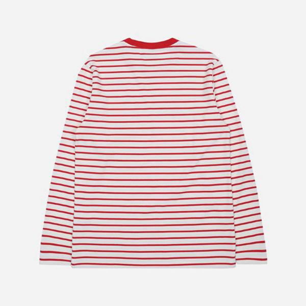 Fila Striped Crew Neck L/S Men's T-Shirts - Red/White,NZ 840-2681